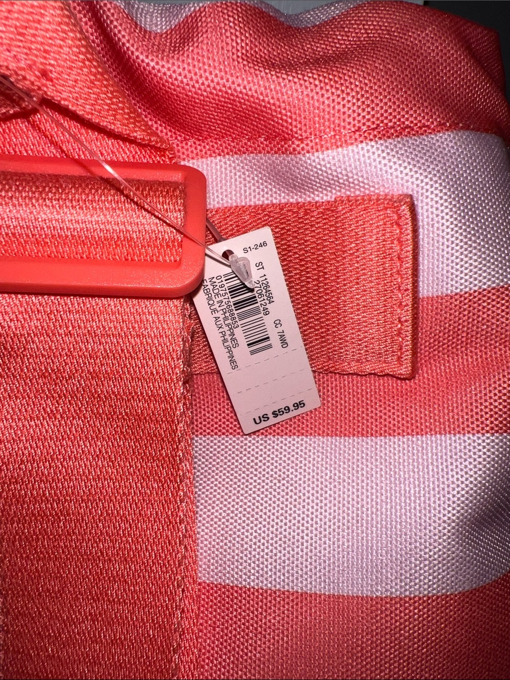 Victoria Secret Backpack Cooler Pocket Beach Bag Logo Drawstring Stripped Pink - Picture 3 of 4